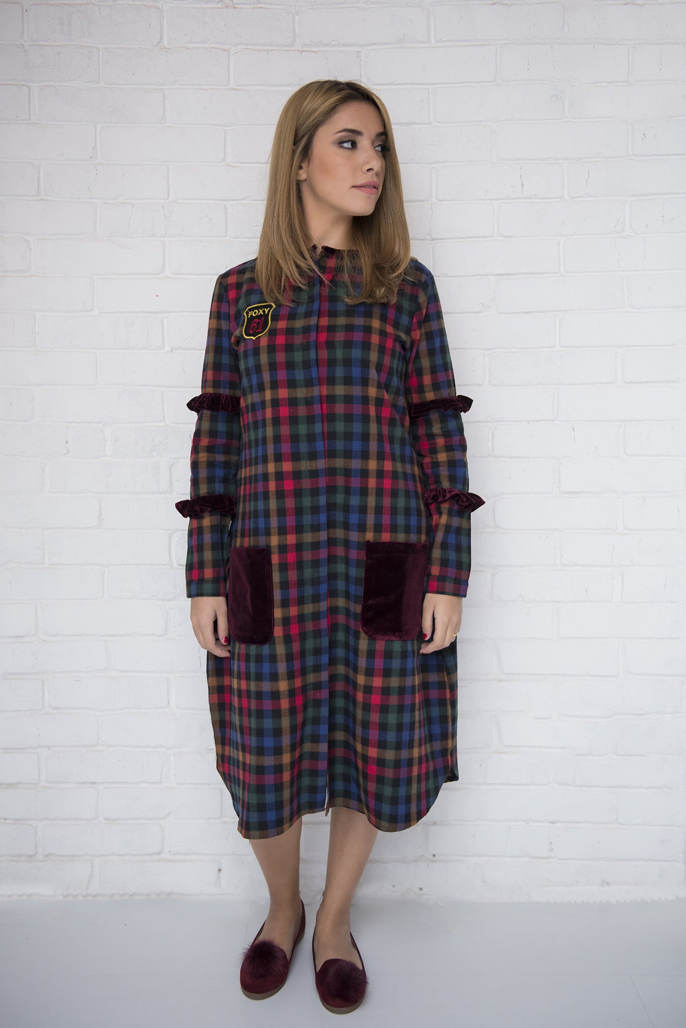 burgundy plaid shirt dress Flannel Plaid Shirt Dress: Long Tartan Kaftan
